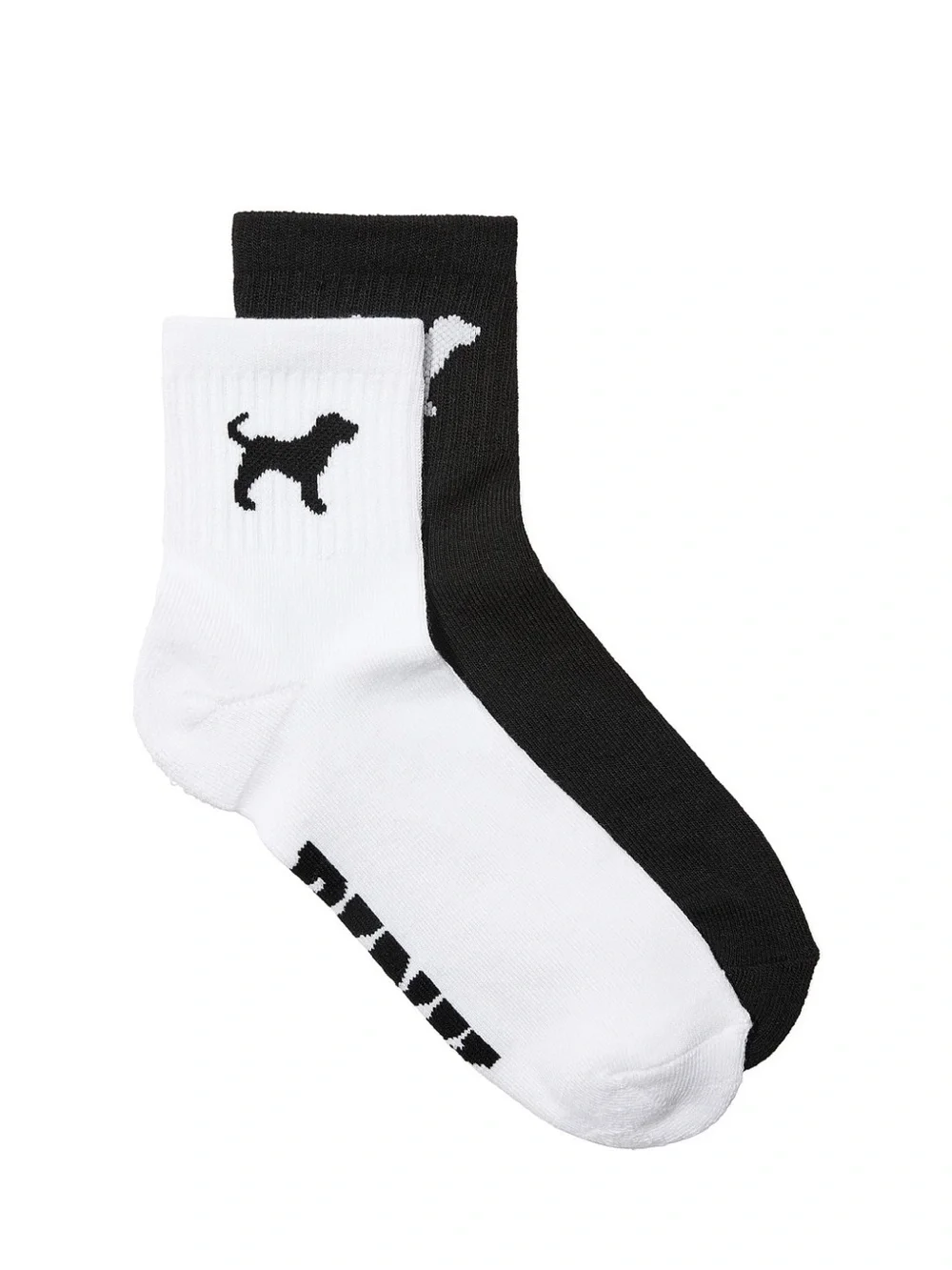 PINK Victoria's Secret Black & White Dog Logo Ankle Socks - 2 Pack